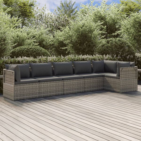 vidaXL 6 Piece Garden Lounge Set with Cushions Grey Poly Rattan