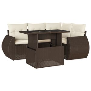 vidaXL 5 Piece Garden Sofa Set with Cushions Brown Poly Rattan