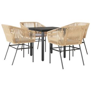 vidaXL 5 Piece Garden Dining Set with Cushions Brown Poly Rattan Glass