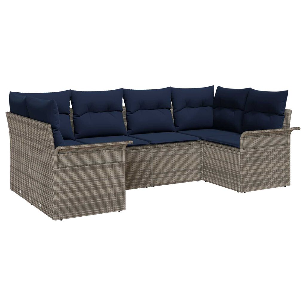 vidaXL 6 Piece Garden Sofa Set with Cushions Grey Poly Rattan