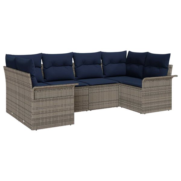 vidaXL 6 Piece Garden Sofa Set with Cushions Grey Poly Rattan