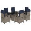 vidaXL 7 Piece Garden Dining Set with Cushions Grey Poly Rattan