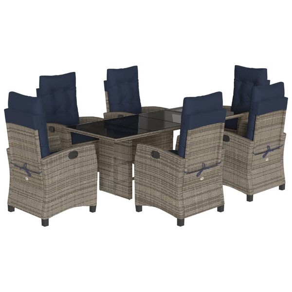 vidaXL 7 Piece Garden Dining Set with Cushions Grey Poly Rattan