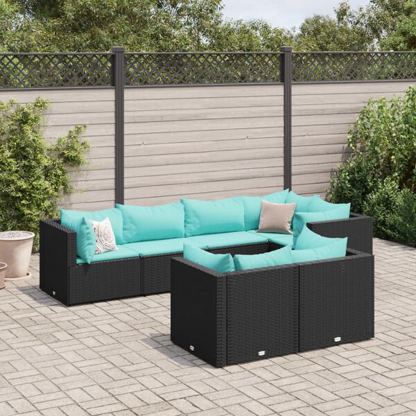 vidaXL 7 Piece Garden Lounge Set with Cushions Black Poly Rattan