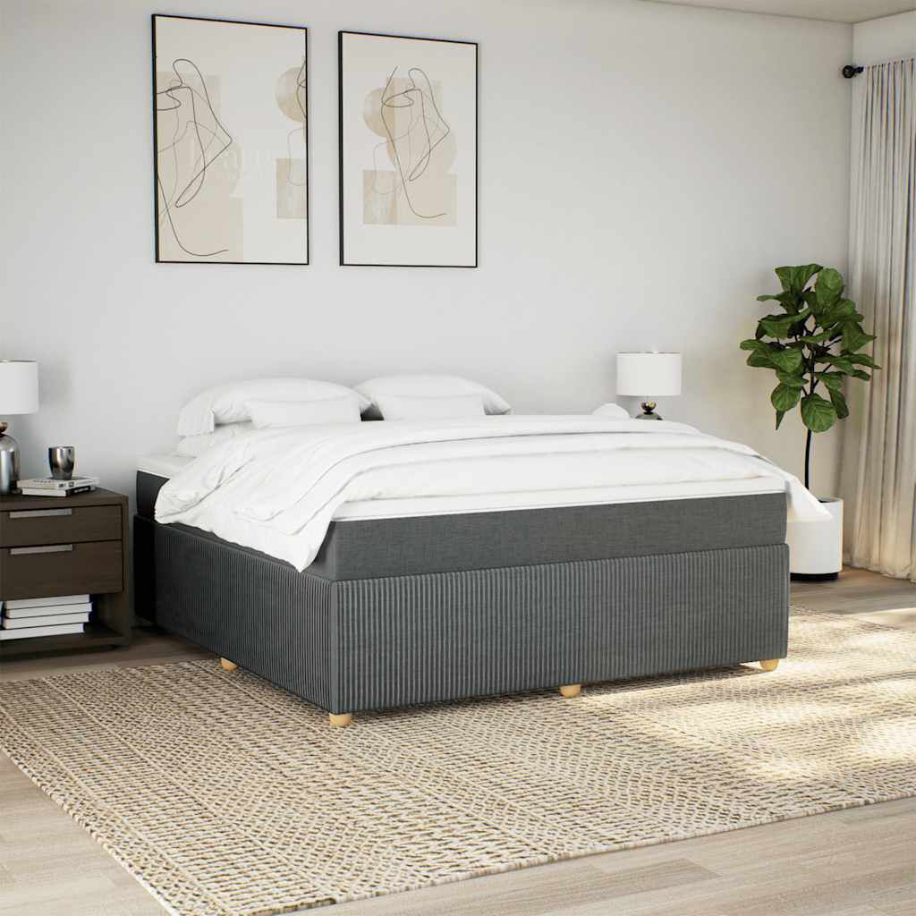 vidaXL Box Spring Bed with Mattress Dark Grey King Fabric