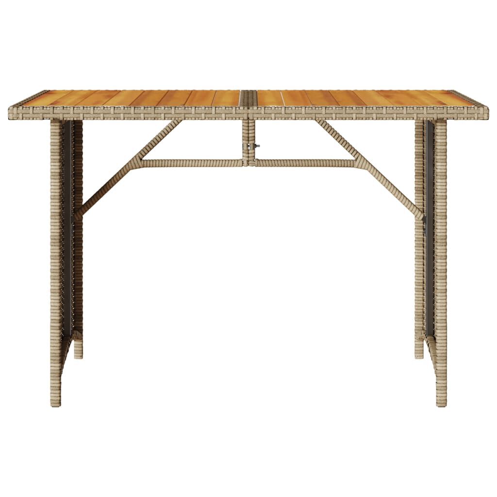 vidaXL Garden Table with Wooden Top Beige 110x68x70 cm Poly Rattan