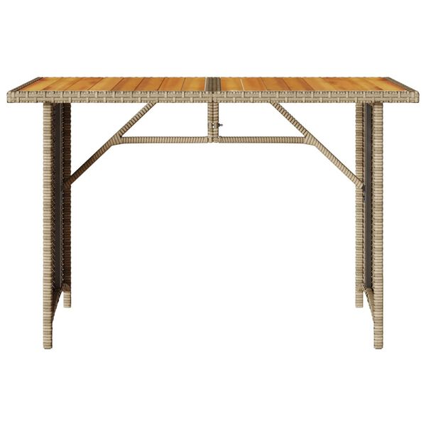 vidaXL Garden Table with Wooden Top Beige 110x68x70 cm Poly Rattan