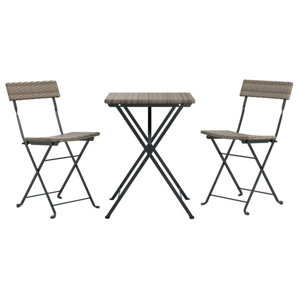 vidaXL 3 Piece Folding Bistro Set Grey Poly Rattan