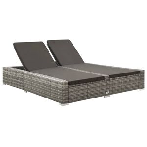 vidaXL Double Sun Lounger Poly Rattan Grey
