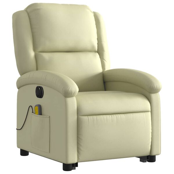 vidaXL Electric Stand up Massage Recliner Chair Cream Real Leather