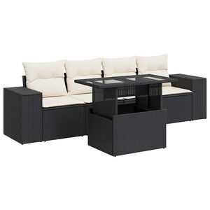 vidaXL 5 Piece Garden Sofa Set with Cushions Black Poly Rattan