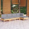 vidaXL 5 Piece Garden Lounge Set with Grey Cushions Pinewood