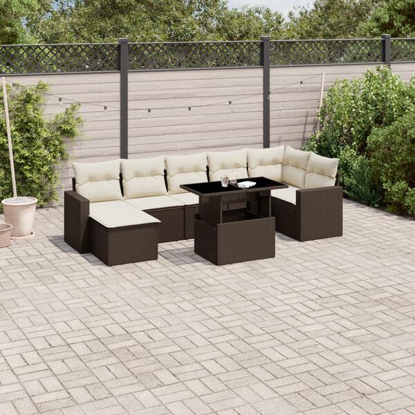 vidaXL 8 Piece Garden Sofa Set with Cushions Brown Poly Rattan