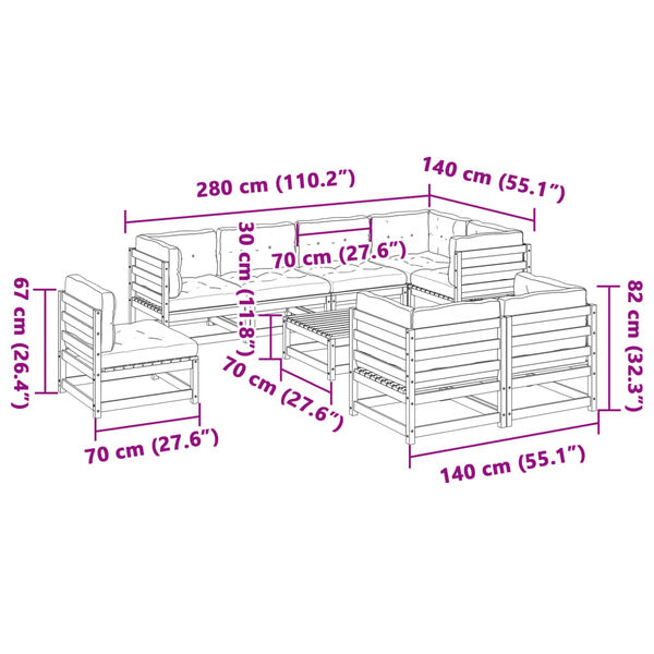 vidaXL 9 Piece Garden Sofa Set with Cushions Solid Wood Pine