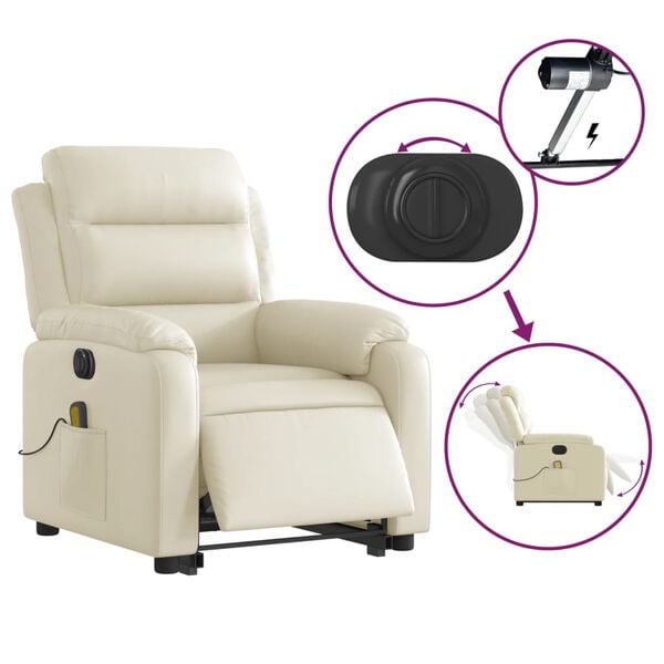 vidaXL Electric Stand up Massage Recliner Chair Cream Faux Leather