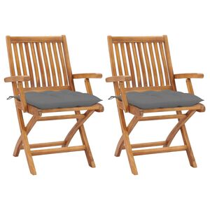vidaXL Garden Chairs 2 pcs with Grey Cushions Solid Teak Wood