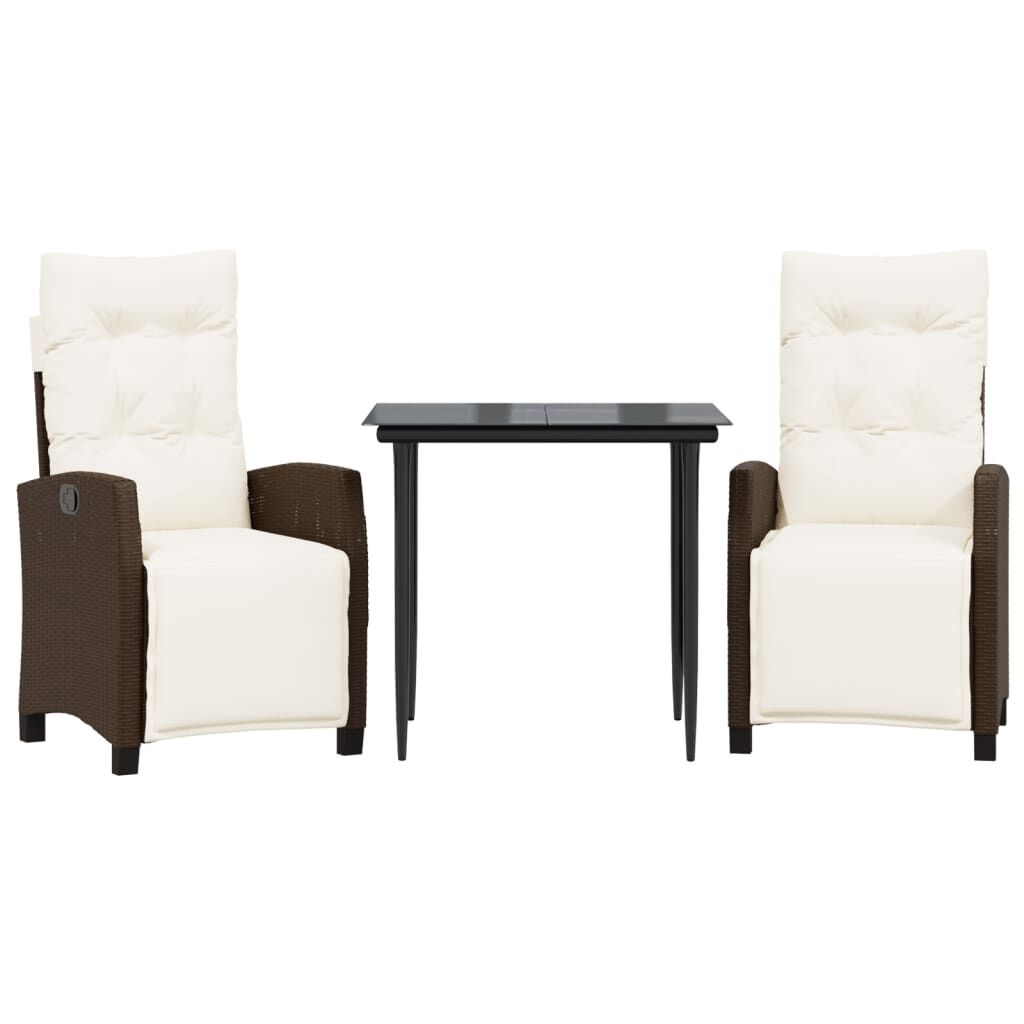 vidaXL 3 Piece Garden Dining Set with Cushions Brown Poly Rattan