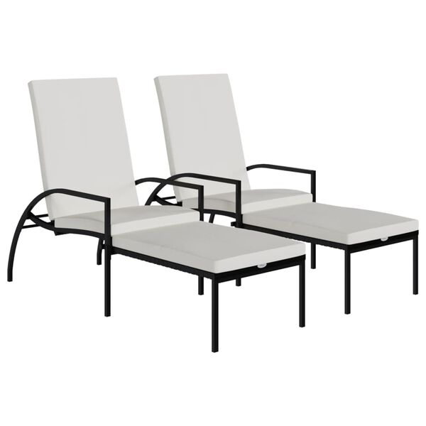 vidaXL Sun Loungers 2 pcs with Footrest PE Rattan Black