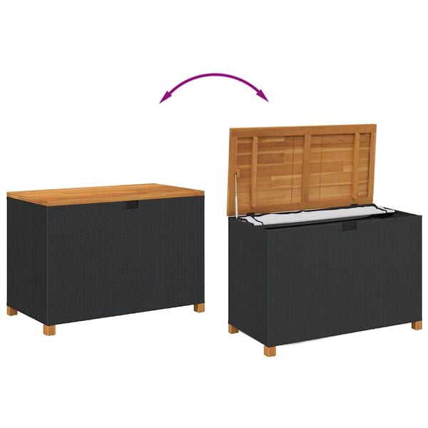 vidaXL Garden Storage Box Black 110x55x63 cm Poly Rattan Acacia Wood