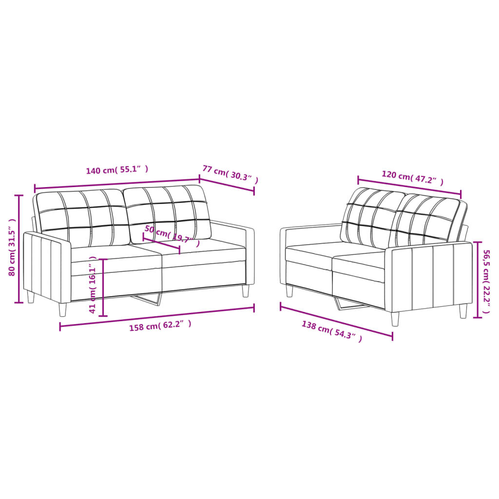 vidaXL 2 Piece Sofa Set with Cushions Dark Grey Fabric