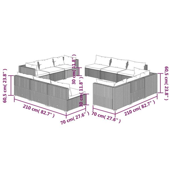 vidaXL 12 Piece Garden Lounge Set with Cushions Poly Rattan Black
