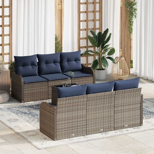 vidaXL 7 Piece Garden Sofa Set with Cushions Grey Poly Rattan