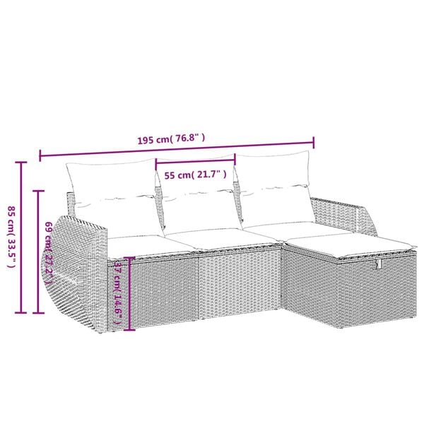 vidaXL 4 Piece Garden Sofa Set with Cushions Brown Poly Rattan