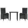 vidaXL 3 Piece Garden Dining Set with Cushions Black Poly Rattan