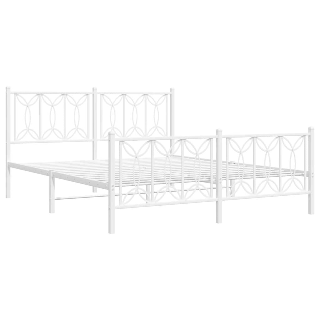 vidaXL Metal Bed Frame without Mattress with Footboard White 150x200cm