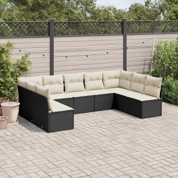 vidaXL 9 Piece Garden Sofa Set with Cushions Black Poly Rattan