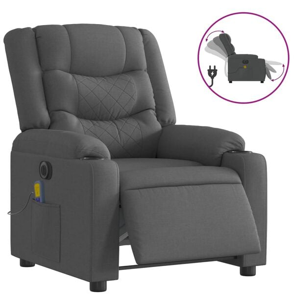 vidaXL Electric Massage Recliner Chair Dark Grey Fabric