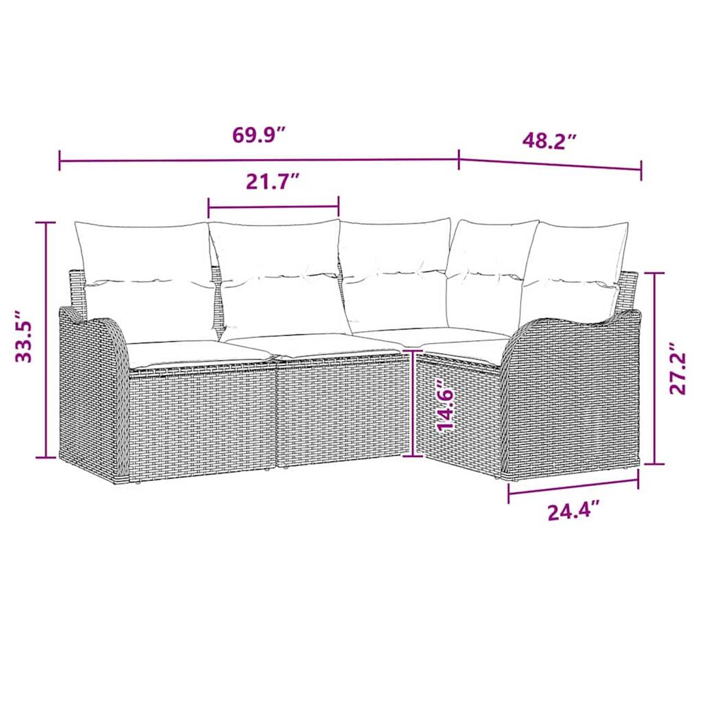 vidaXL Garden Sofa Set with Cushion 4 pcs Black Poly rattan