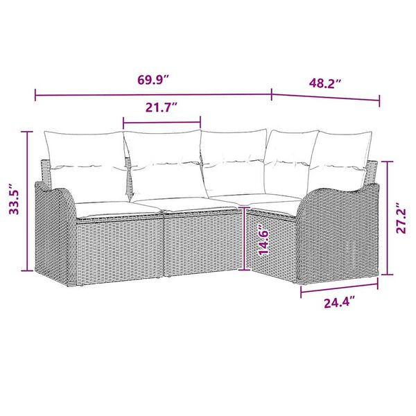 vidaXL Garden Sofa Set with Cushion 4 pcs Black Poly rattan