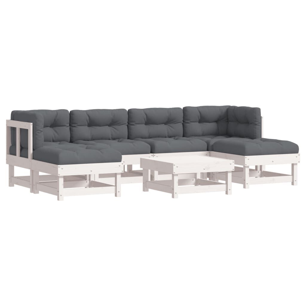 vidaXL 7 Piece Garden Lounge Set with Cushions White Solid Wood
