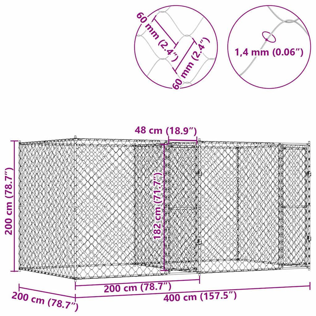 vidaXL Dog Cage Silver 400 x 200 x 200 cm Galvanised Steel