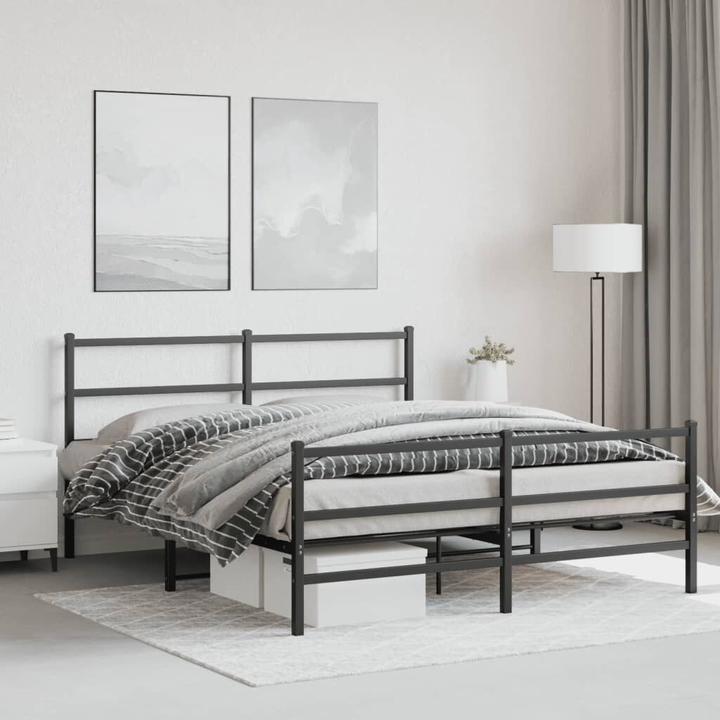 vidaXL Metal Bed Frame without Mattress with Footboard Black 150x200cm