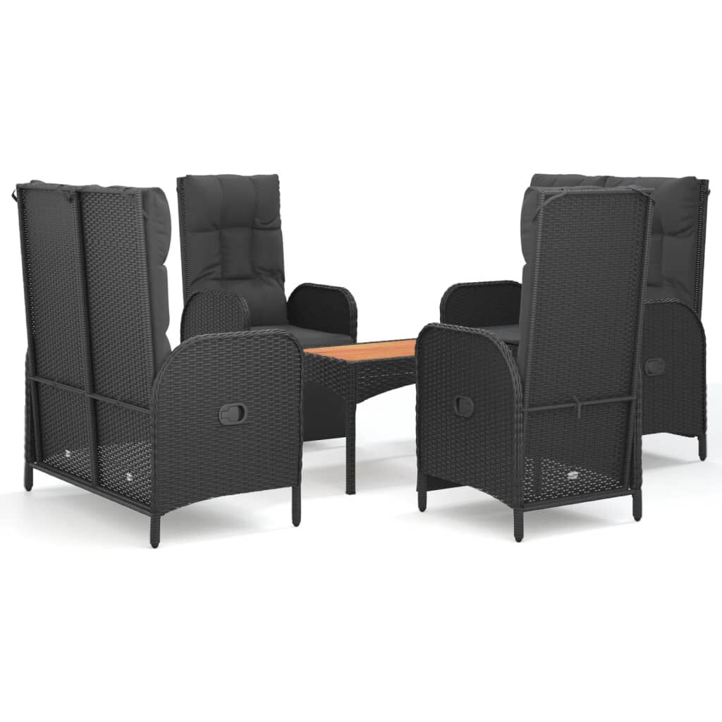 vidaXL 5 Piece Garden Dining Set with Cushions Black Poly Rattan