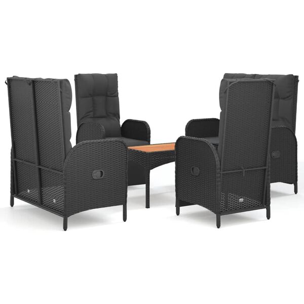 vidaXL 5 Piece Garden Dining Set with Cushions Black Poly Rattan