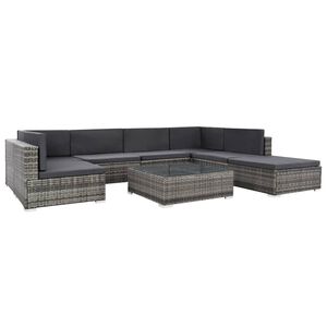 vidaXL 8 Piece Garden Lounge Set with Cushions Poly Rattan Gray