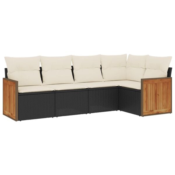 vidaXL 5 Piece Garden Sofa Set with Cushions Black Poly Rattan