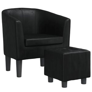 vidaXL Tub Chair with Footstool Black Faux Leather