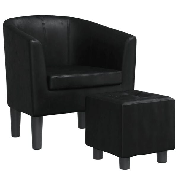 vidaXL Tub Chair with Footstool Black Faux Leather