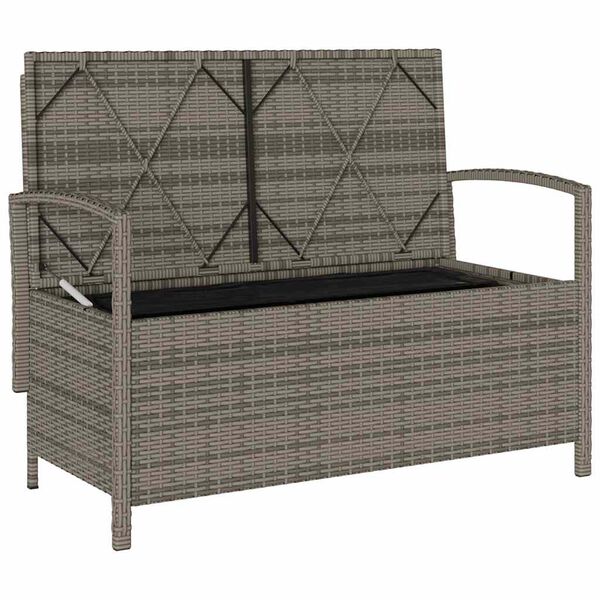 vidaXL Garden Storage Bench with Cushion Grey Poly Rattan