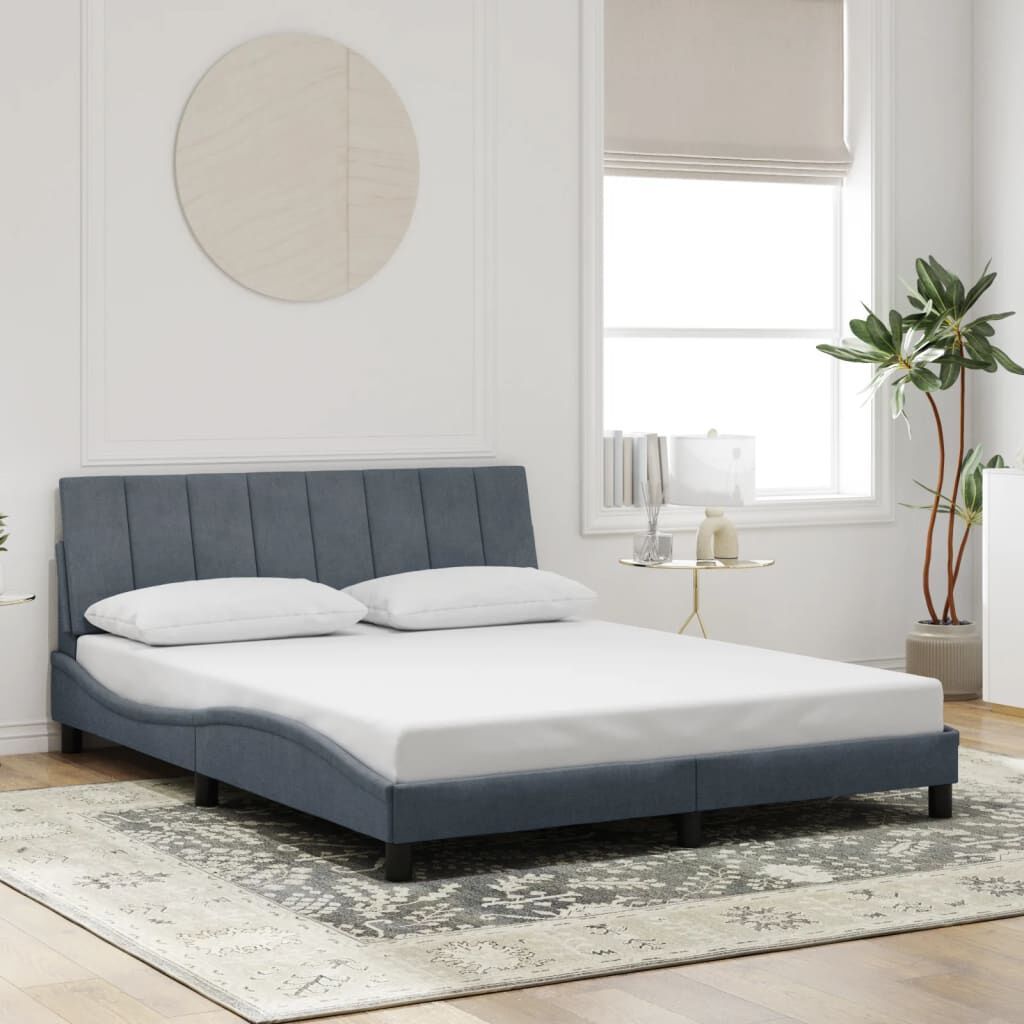 vidaXL Bed Frame with LED without Mattress Dark Grey 152x203 cm Queen Velvet