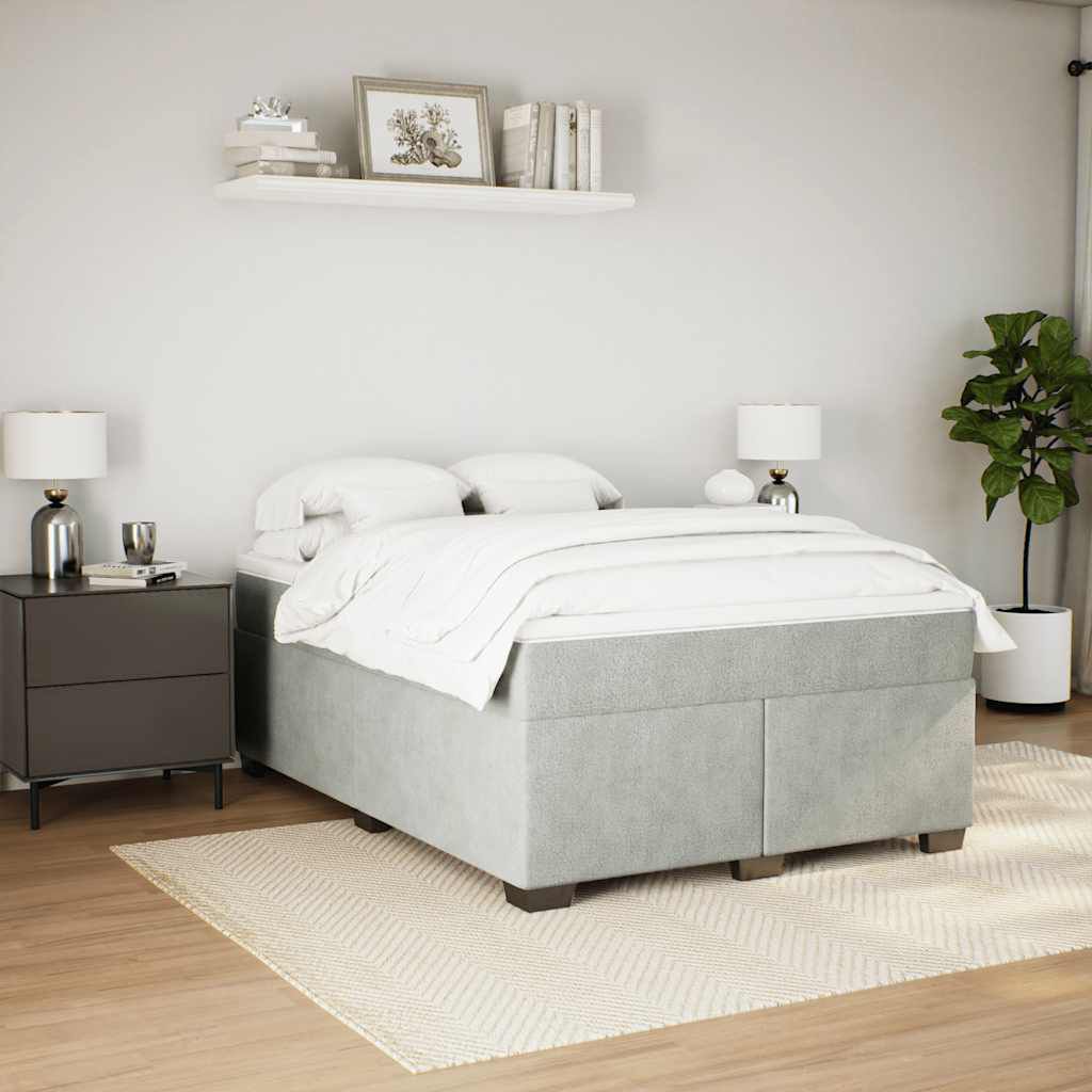 vidaXL Box Spring Bed with Mattress Light Grey Full Velvet