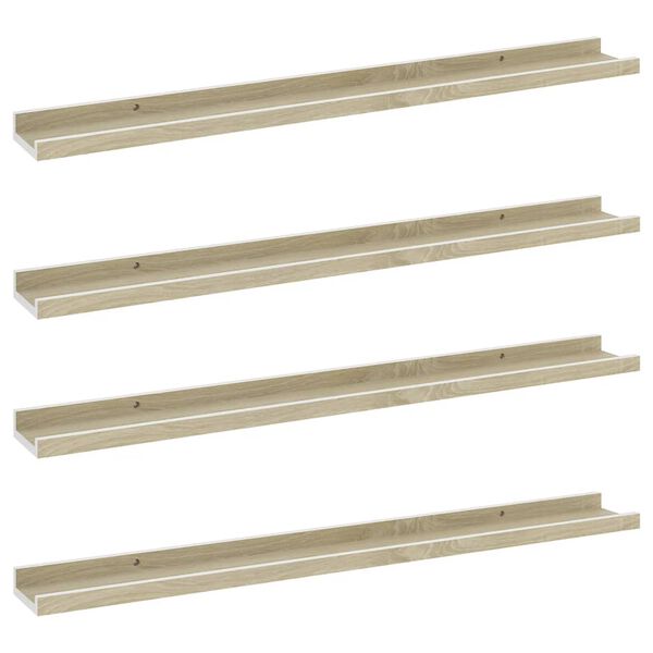 vidaXL Wall Shelves 4 pcs White and Sonoma Oak 80x9x3 cm
