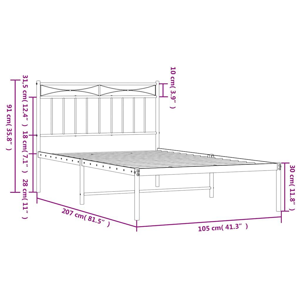 vidaXL Metal Bed Frame without Mattress with Headboard White 100x200cm