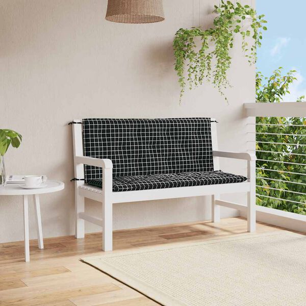 vidaXL Garden Bench Cushions 2pcs Black Check Pattern 120x50x7cm Fabric
