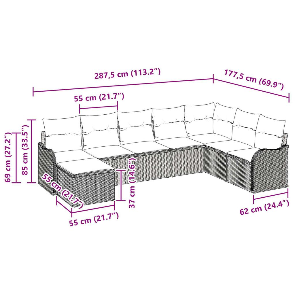 vidaXL 8 Piece Garden Sofa Set with Cushions Grey Poly Rattan