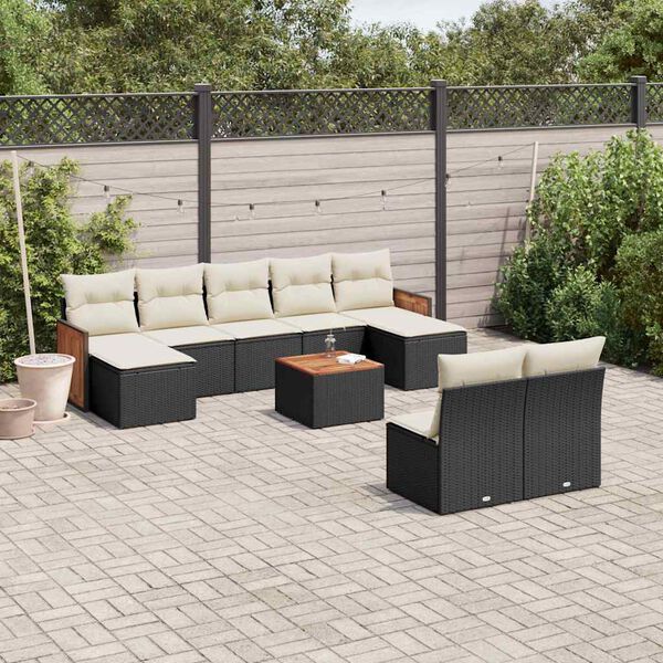 vidaXL 10 Piece Garden Sofa Set with Cushions Black Poly Rattan